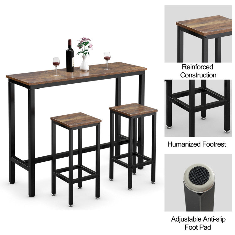 3 Pieces Counter Height Bar Furniture Set with Backless Stools