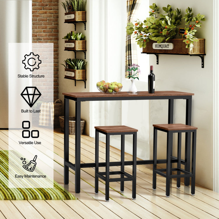 3 Pieces Counter Height Bar Furniture Set with Backless Stools