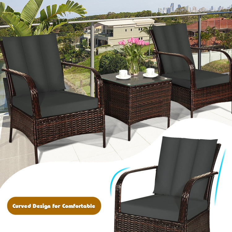 3 Pieces Patio Conversation Rattan Furniture Set