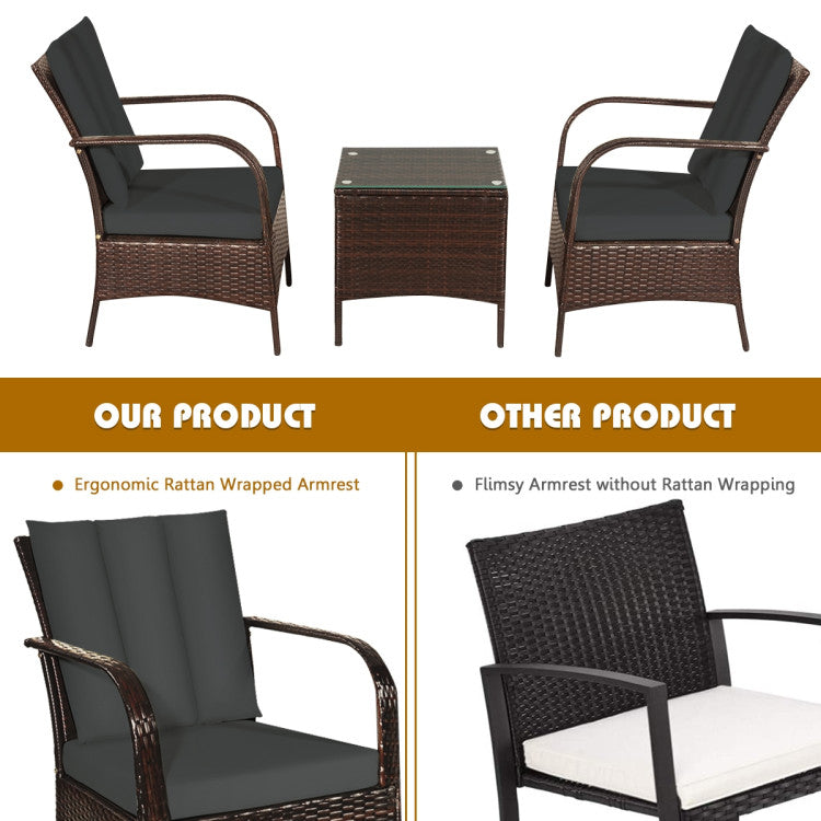 3 Pieces Patio Conversation Rattan Furniture Set