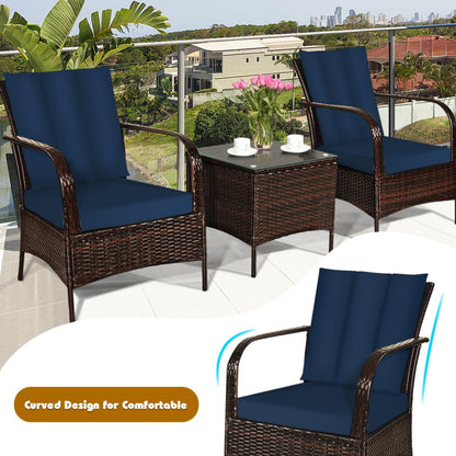 3 Pieces Patio Conversation Rattan Furniture Set