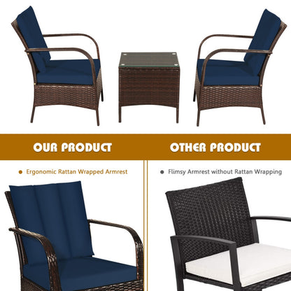 3 Pieces Patio Conversation Rattan Furniture Set