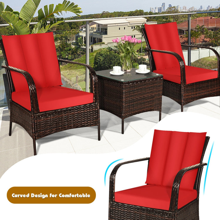 3 Pieces Patio Conversation Rattan Furniture Set