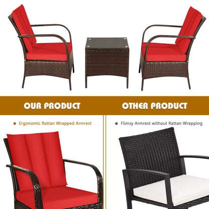 3 Pieces Patio Conversation Rattan Furniture Set