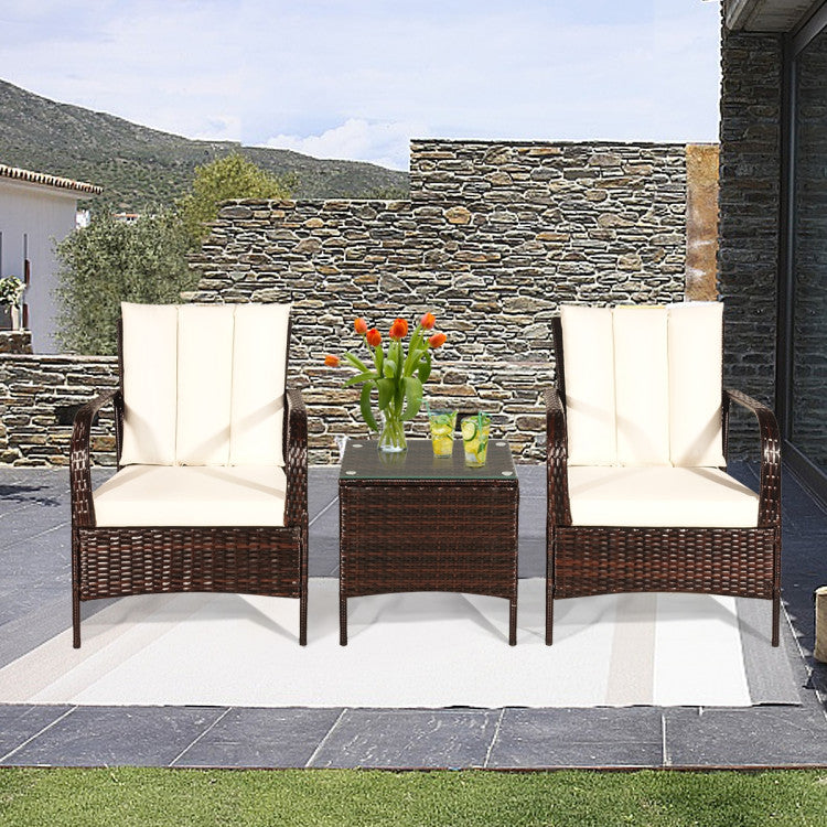 3 Pieces Patio Conversation Rattan Furniture Set