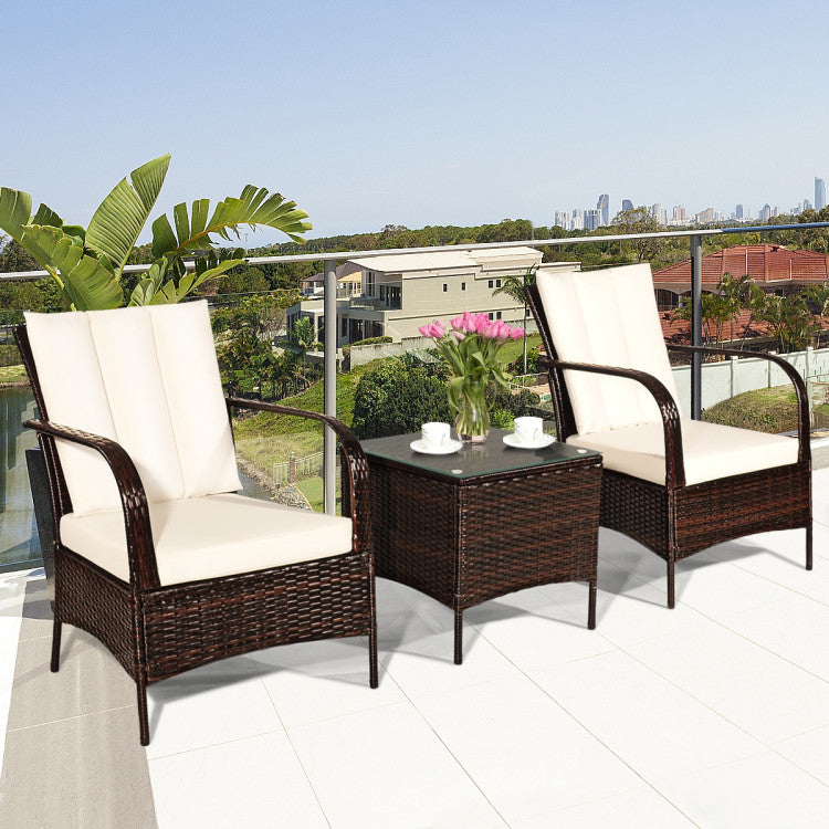 3 Pieces Patio Conversation Rattan Furniture Set