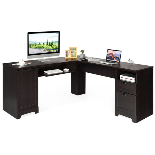 66 x 66-Inch L-Shaped Writing Study Workstation Computer Desk with Drawers