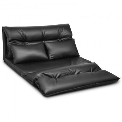 Foldable PU Leather Leisure Floor Sofa Bed w/ 2 Pillows