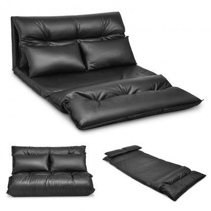 Foldable PU Leather Leisure Floor Sofa Bed w/ 2 Pillows