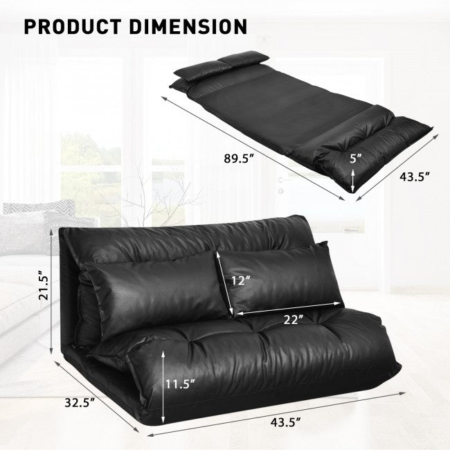 Foldable PU Leather Leisure Floor Sofa Bed w/ 2 Pillows