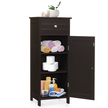 Costway Wooden Storage Free-Standing Floor Cabinet with Drawer and Shelf