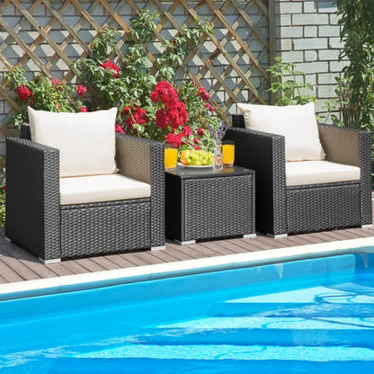 3-Piece Patio Wicker Furniture Set with Cushion