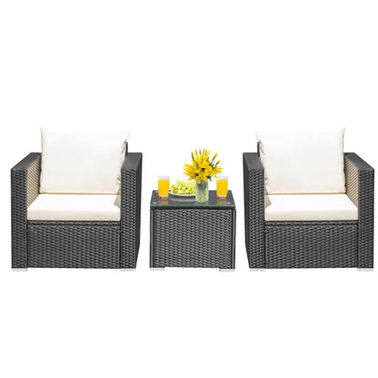 3-Piece Patio Wicker Furniture Set with Cushion