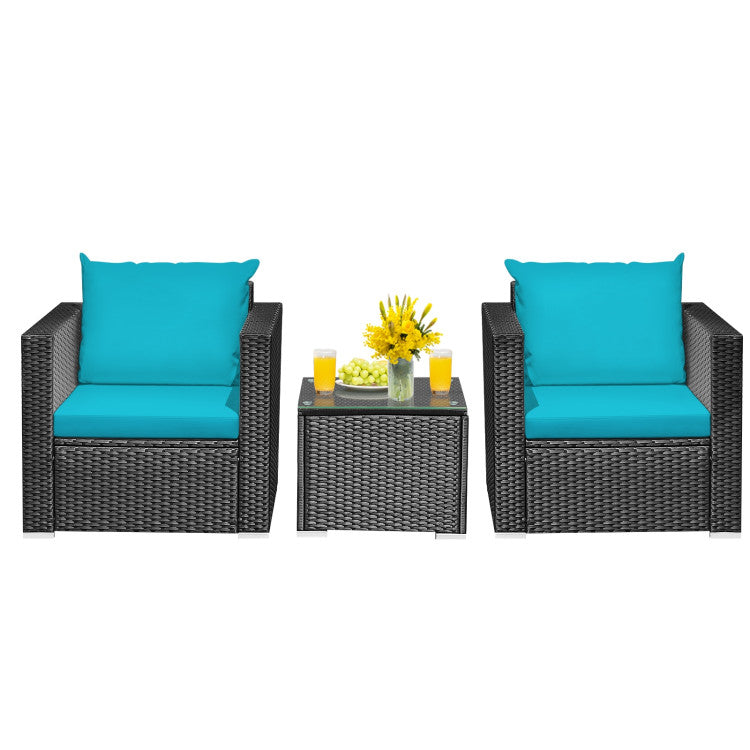 3-Piece Patio Wicker Furniture Set with Cushion