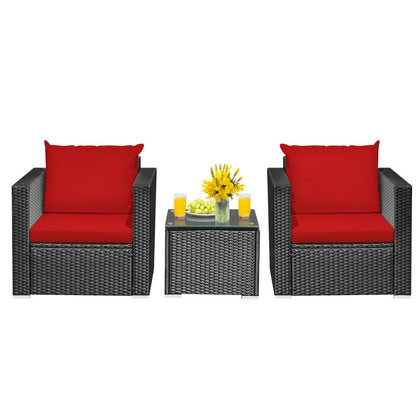 3-Piece Patio Wicker Furniture Set with Cushion