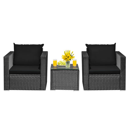 3-Piece Patio Wicker Furniture Set with Cushion