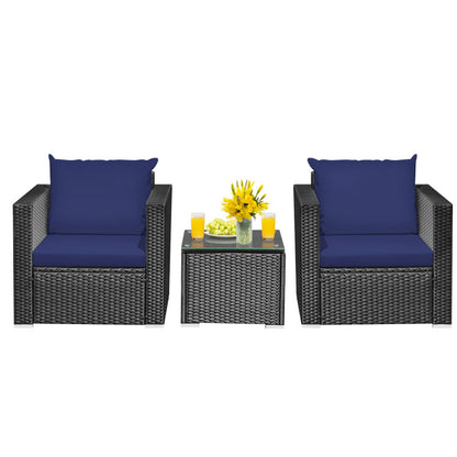 3-Piece Patio Wicker Furniture Set with Cushion