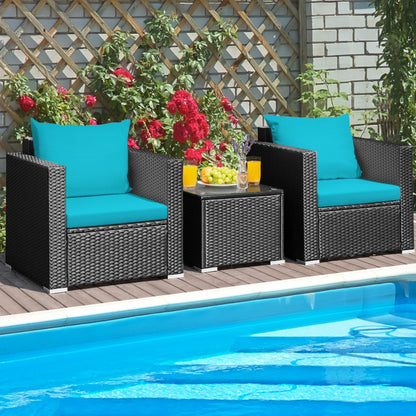 3-Piece Patio Wicker Furniture Set with Cushion