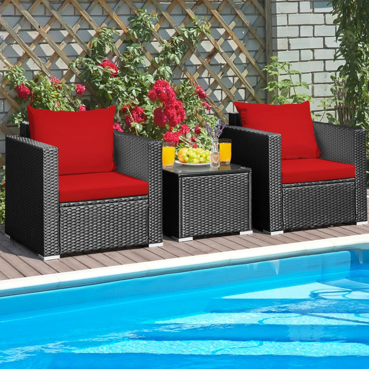 3-Piece Patio Wicker Furniture Set with Cushion