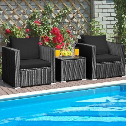 3-Piece Patio Wicker Furniture Set with Cushion