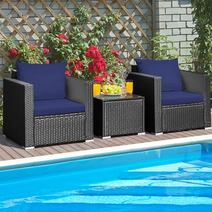 3-Piece Patio Wicker Furniture Set with Cushion