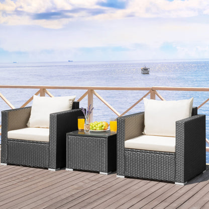 3-Piece Patio Wicker Furniture Set with Cushion