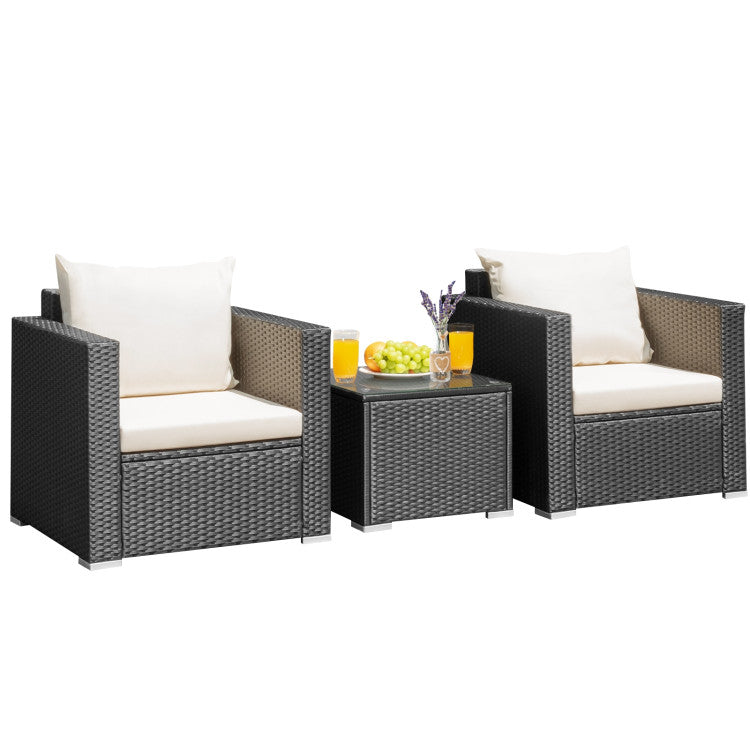 3-Piece Patio Wicker Furniture Set with Cushion