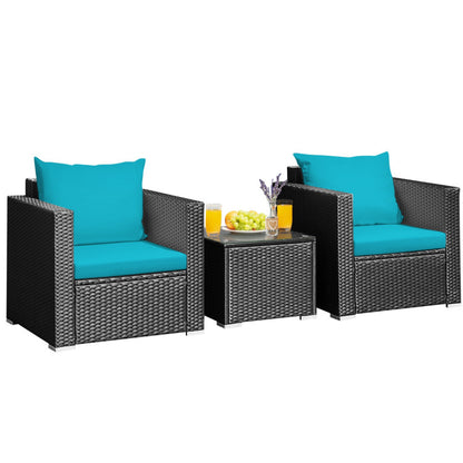 3-Piece Patio Wicker Furniture Set with Cushion