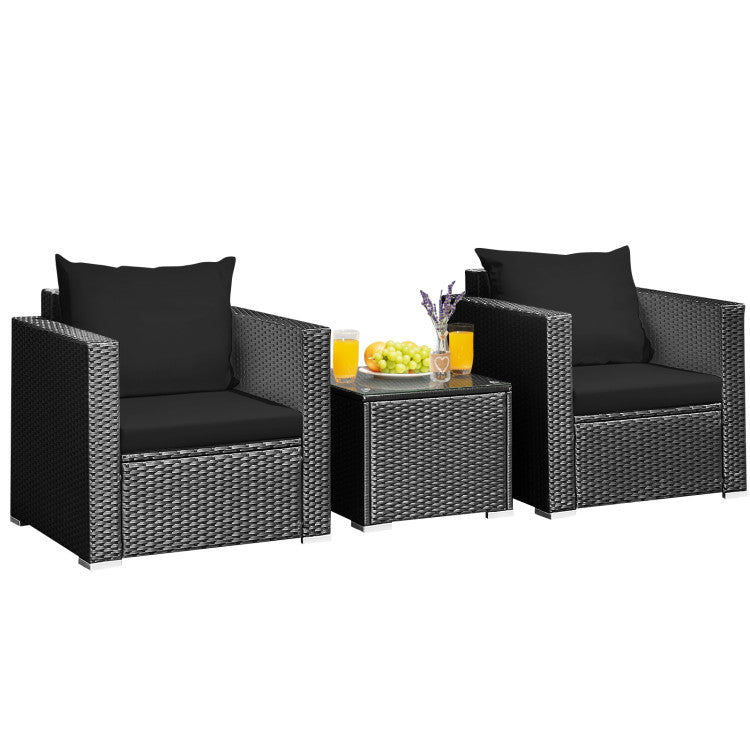 3-Piece Patio Wicker Furniture Set with Cushion