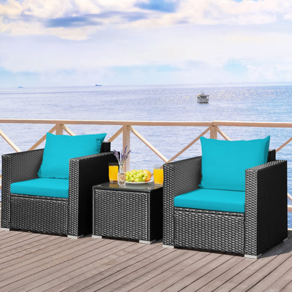 3-Piece Patio Wicker Furniture Set with Cushion