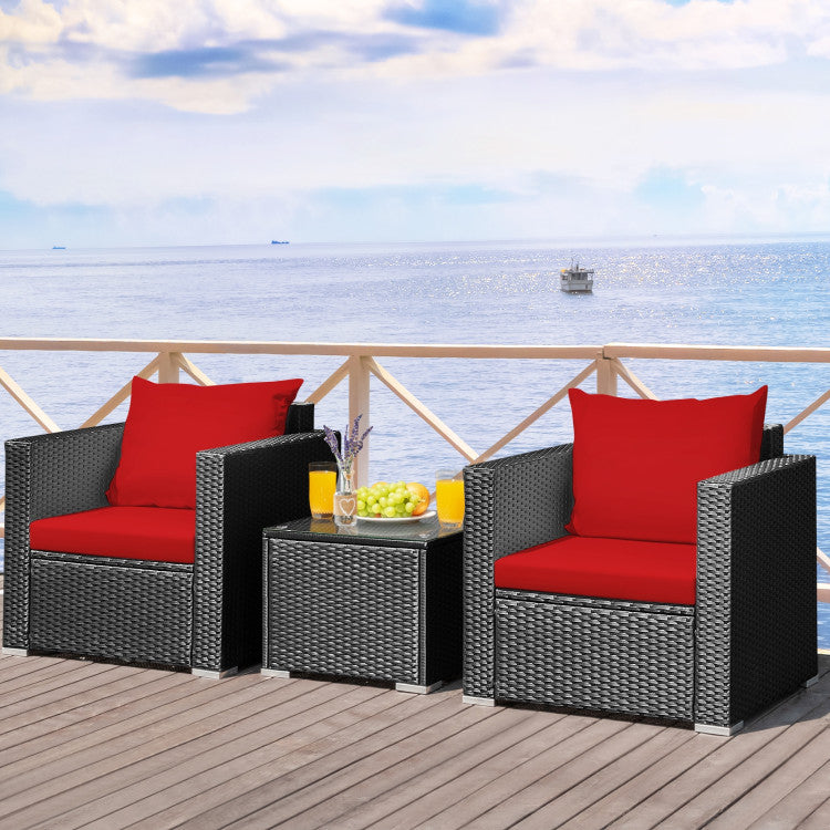 3-Piece Patio Wicker Furniture Set with Cushion