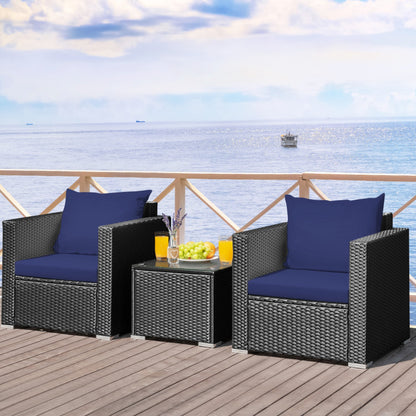 3-Piece Patio Wicker Furniture Set with Cushion