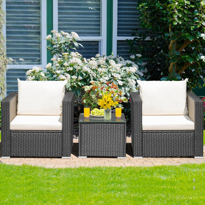 3-Piece Patio Wicker Furniture Set with Cushion