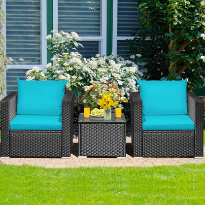 3-Piece Patio Wicker Furniture Set with Cushion