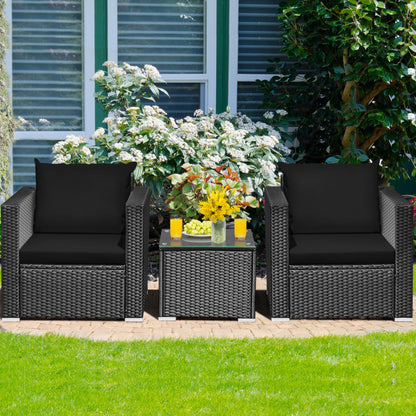 3-Piece Patio Wicker Furniture Set with Cushion