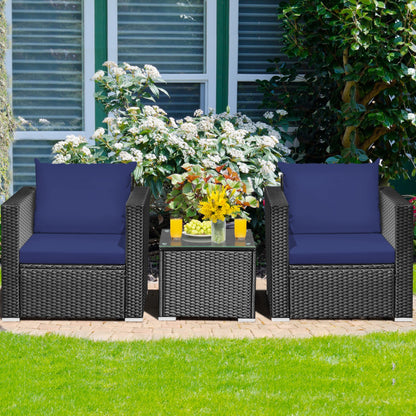 3-Piece Patio Wicker Furniture Set with Cushion