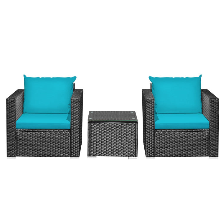 3-Piece Patio Wicker Furniture Set with Cushion