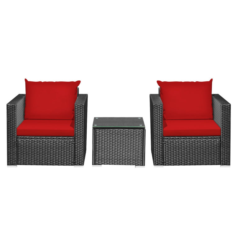 3-Piece Patio Wicker Furniture Set with Cushion