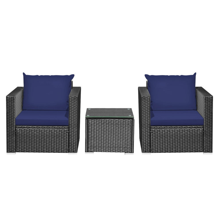 3-Piece Patio Wicker Furniture Set with Cushion