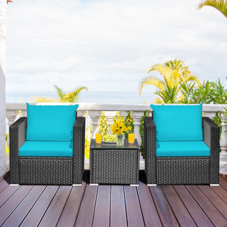 3-Piece Patio Wicker Furniture Set with Cushion