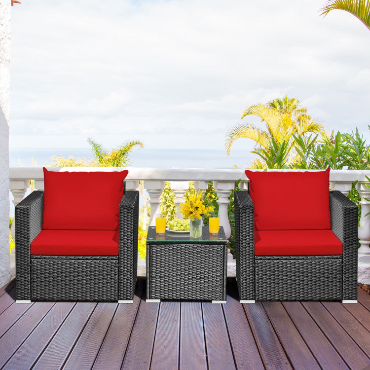 3-Piece Patio Wicker Furniture Set with Cushion