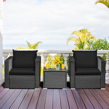 3-Piece Patio Wicker Furniture Set with Cushion