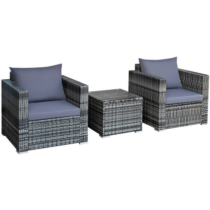 3-Piece Patio Rattan Furniture Bistro Sofa Set with Cushioned