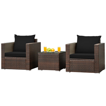 3-Piece Patio Conversation Rattan Furniture Set with Cushion