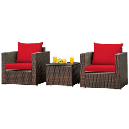 3-Piece Patio Conversation Rattan Furniture Set with Cushion