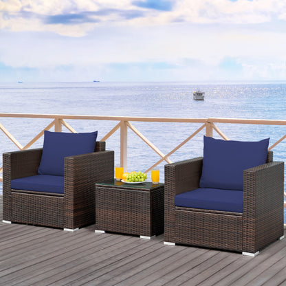 3-Piece Patio Conversation Rattan Furniture Set with Cushion