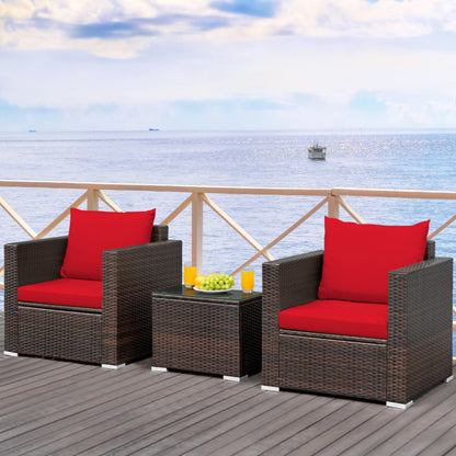 3-Piece Patio Conversation Rattan Furniture Set with Cushion