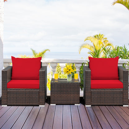 3-Piece Patio Conversation Rattan Furniture Set with Cushion