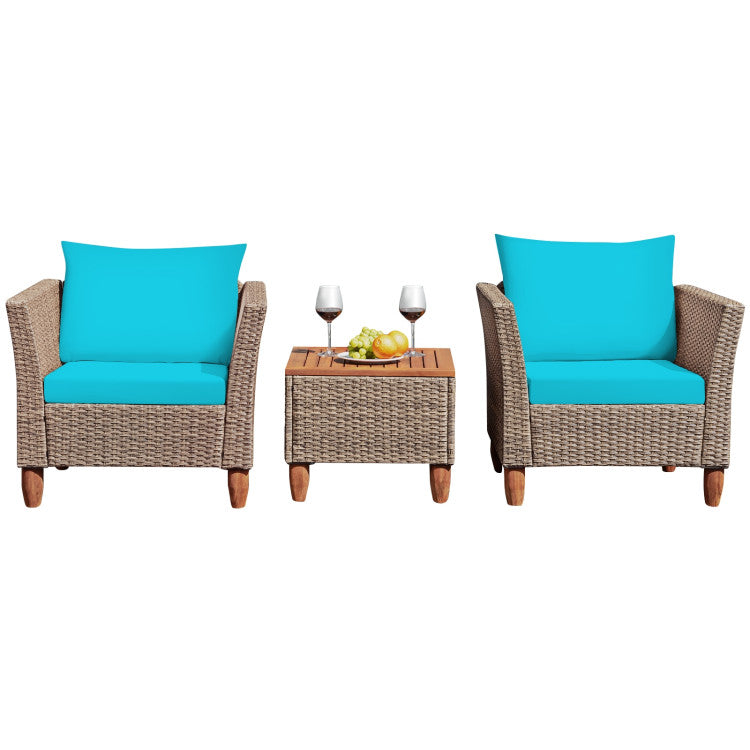 3-Piece Patio Rattan Bistro Furniture Set