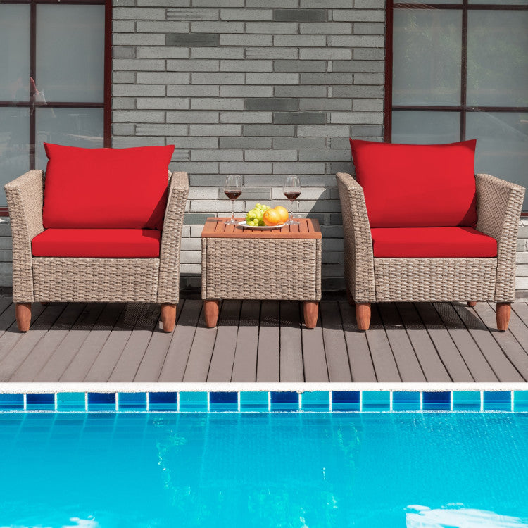 3-Piece Patio Rattan Bistro Furniture Set